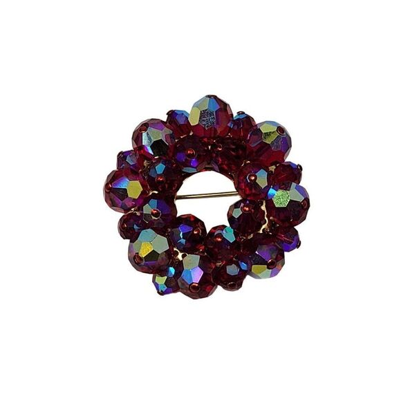 Vintage Full Parure 3pc AB Maroon Graduated Choker Clip Dangle Earrings Brooch - Picture 3 of 16